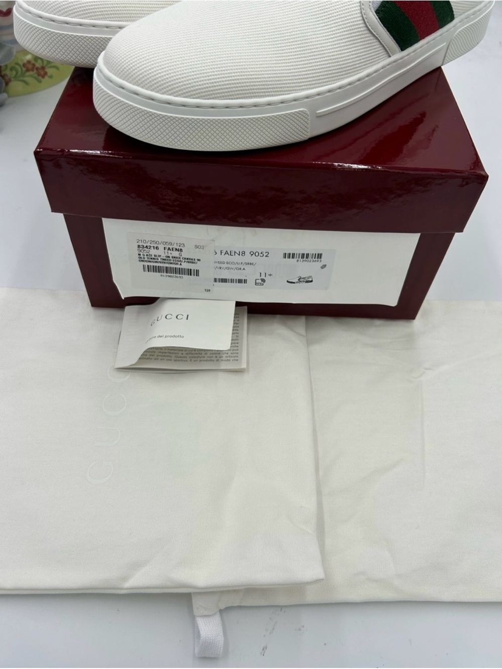 Men’s Gucci white canvas ace slip on sneakers sz 11.5 fits 12.5US made in Italy - Picture 8 of 13